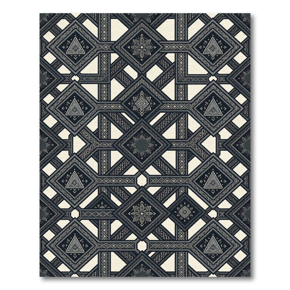 Tribal Dark Geometric Diamond Tessellation Rug