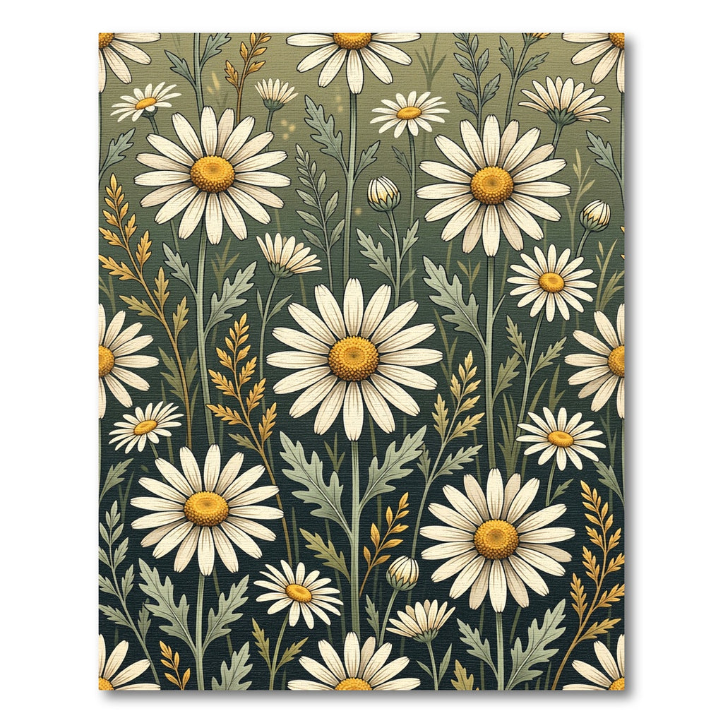 Charming White Daisy Sage Botanical Field Rug