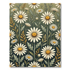 Charming White Daisy Sage Botanical Field Rug