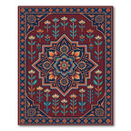 Crimson Navy Floral Medallion Garden Rug