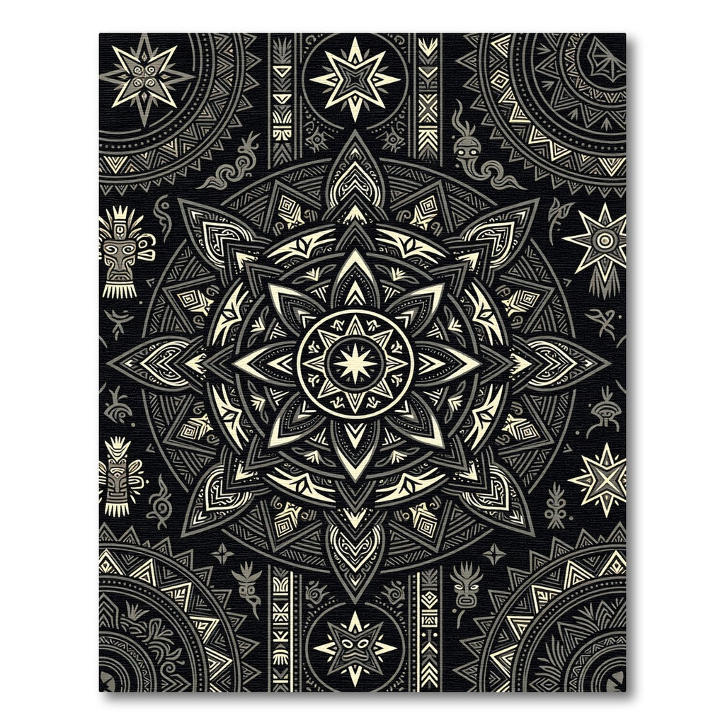 Monochromatic Celestial Maya Sun Medallion Rug
