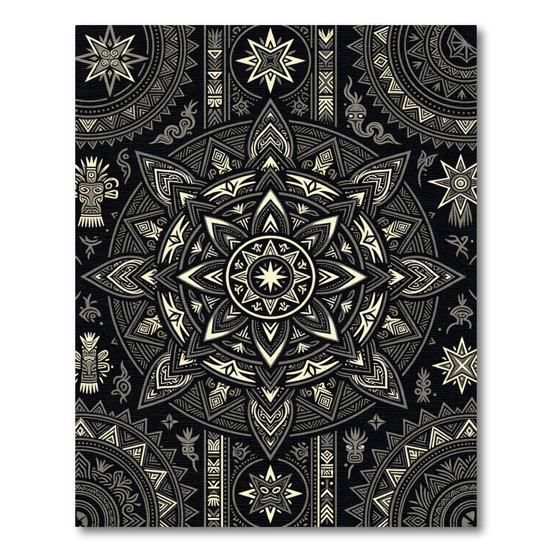 Monochromatic Celestial Maya Sun Medallion Rug