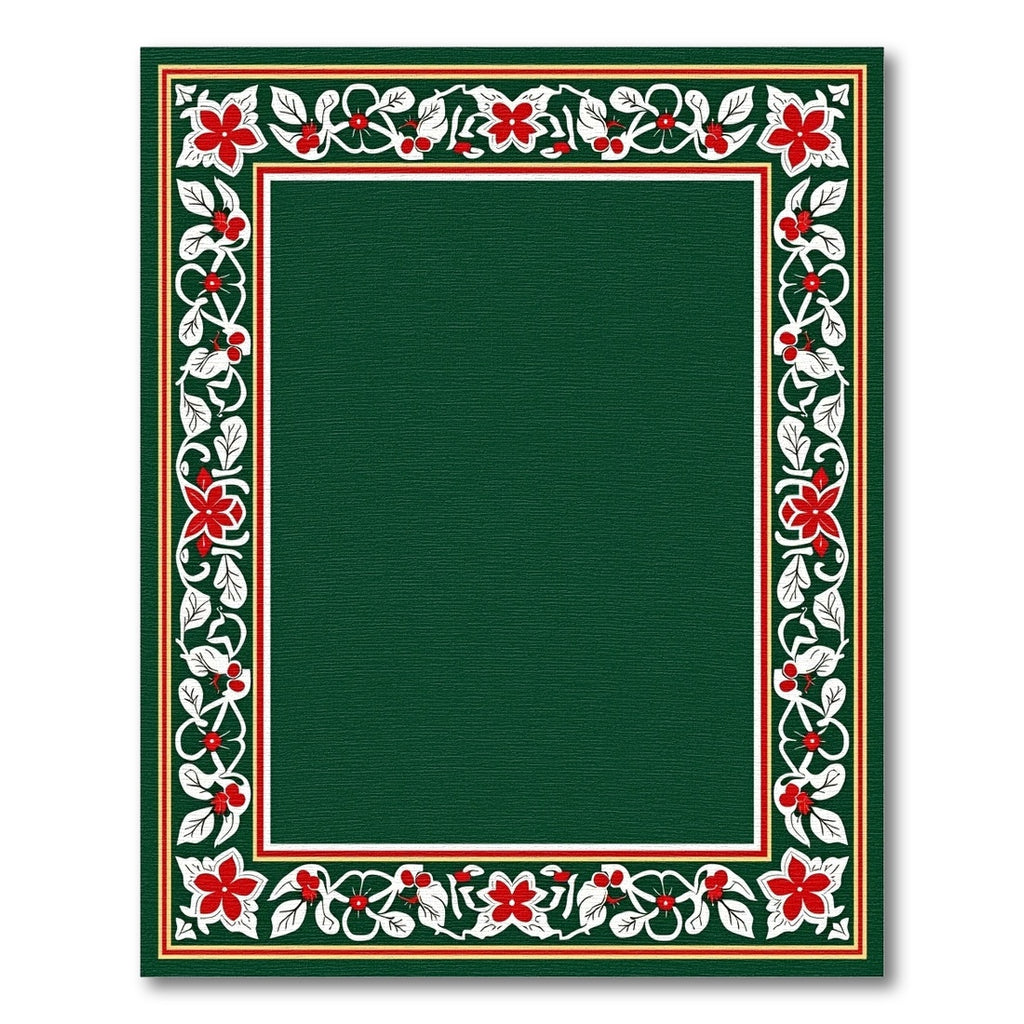 Elegant Red Floral Green Border Rug