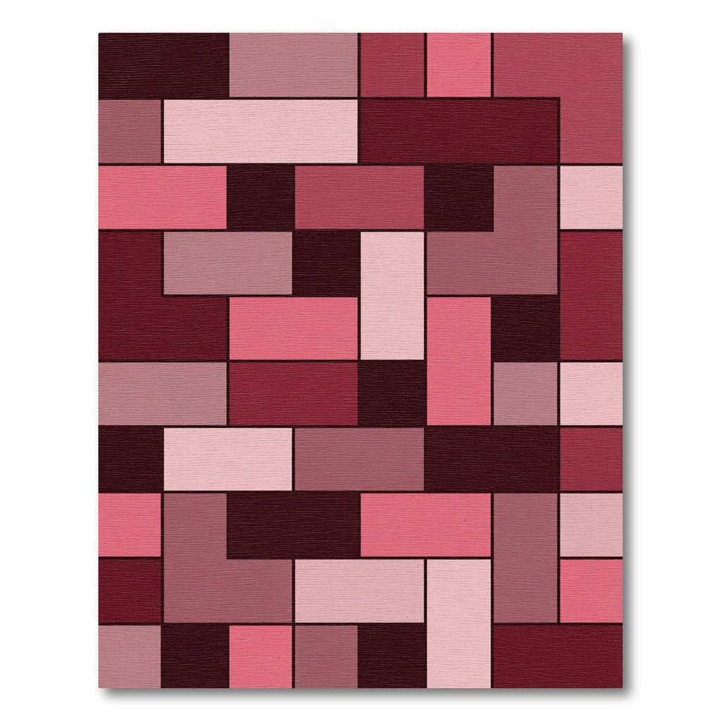 Crimson Pink Geometric Rectangles Rug