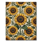 Sunny Golden Sunflower Botanical Illustration Rug