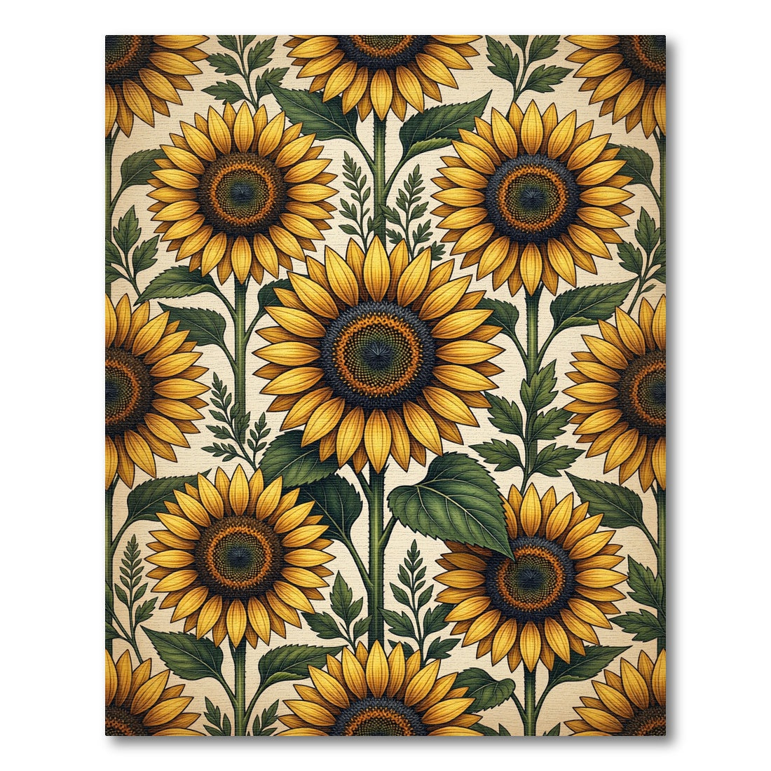 Sunny Golden Sunflower Botanical Illustration Rug