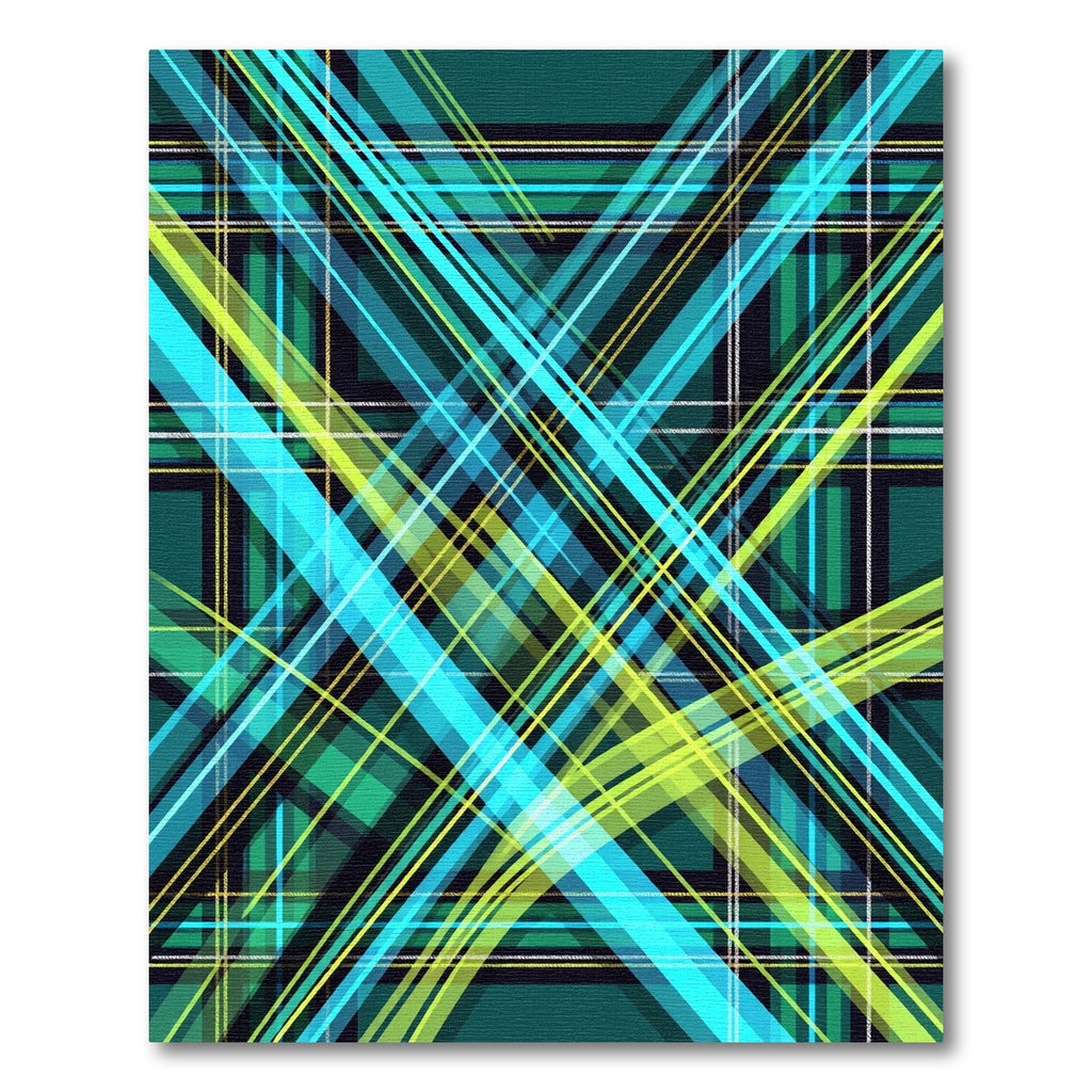 Electric Teal and Lime Plaid Tartan Rug