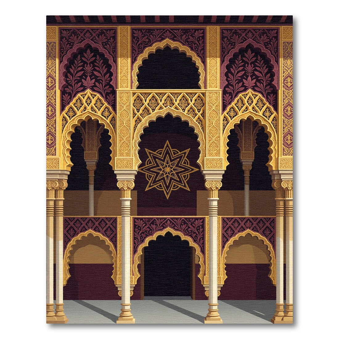 Ornate Gothic Gold Damask Star Arch Rug