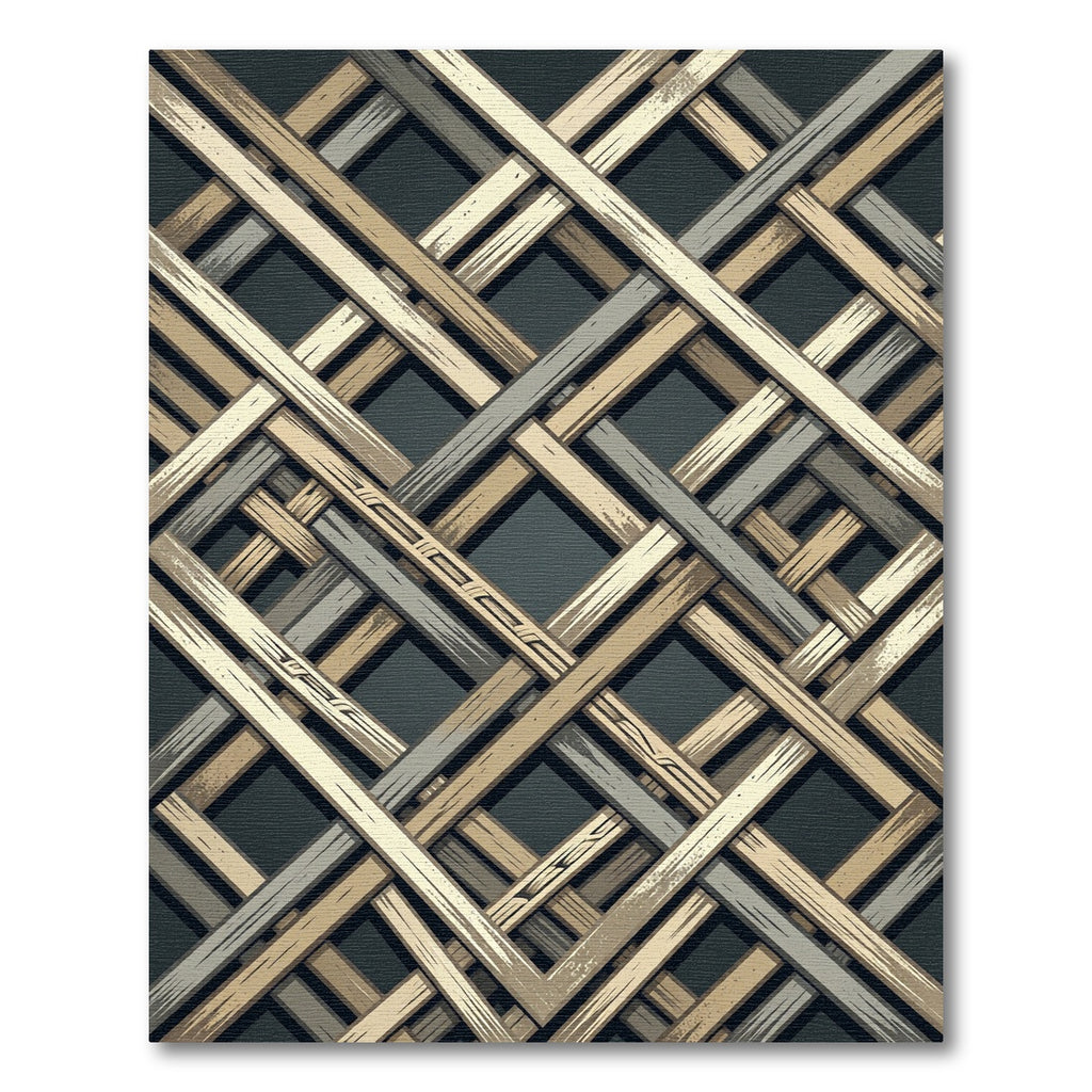 Interlocking Neutral Toned Geometric Lattice Rug