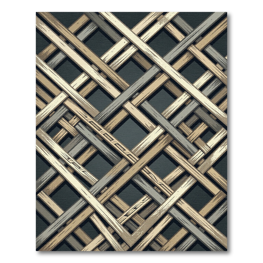 Interlocking Neutral Toned Geometric Lattice Rug