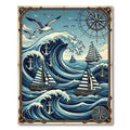 Nautical Compass Blue Wave Sailboat Art Rug