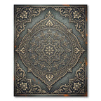 Ornate Slate Charcoal Golden Floral Medallion Rug