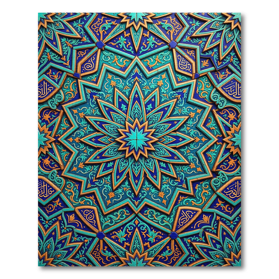 Azure Teal Star Geometric Mosaic Rug