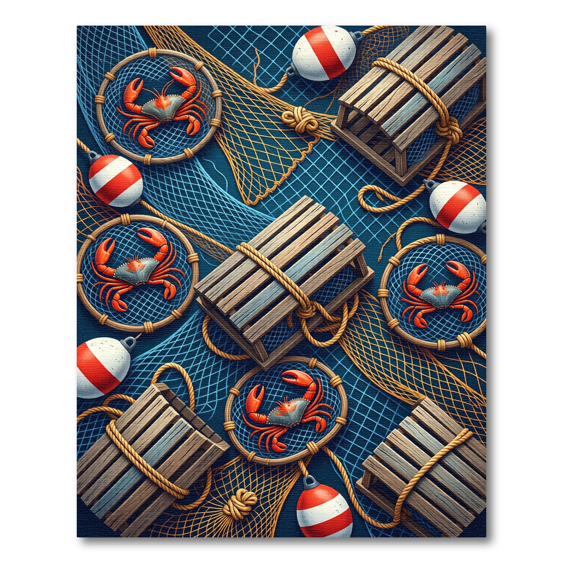 Coastal Crab Net Buoy Crate Rug
