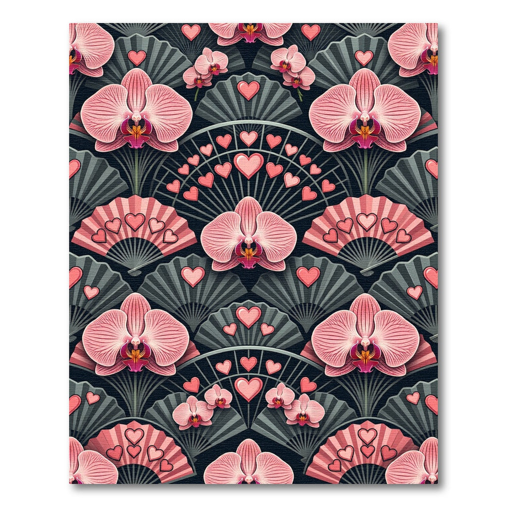 Pink Orchid Heart Fan Arrangement Rug