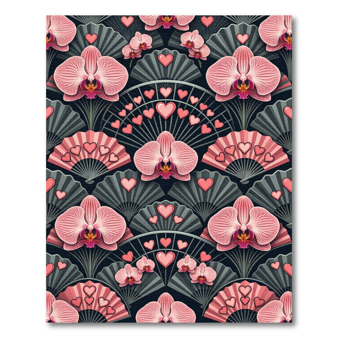 Pink Orchid Heart Fan Arrangement Rug