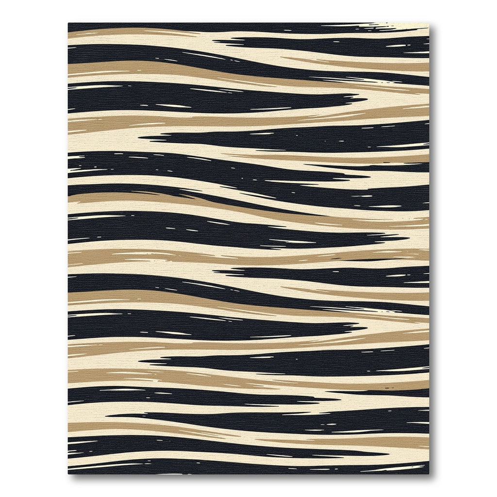 Abstract Tan Black Wave Stripe Rug