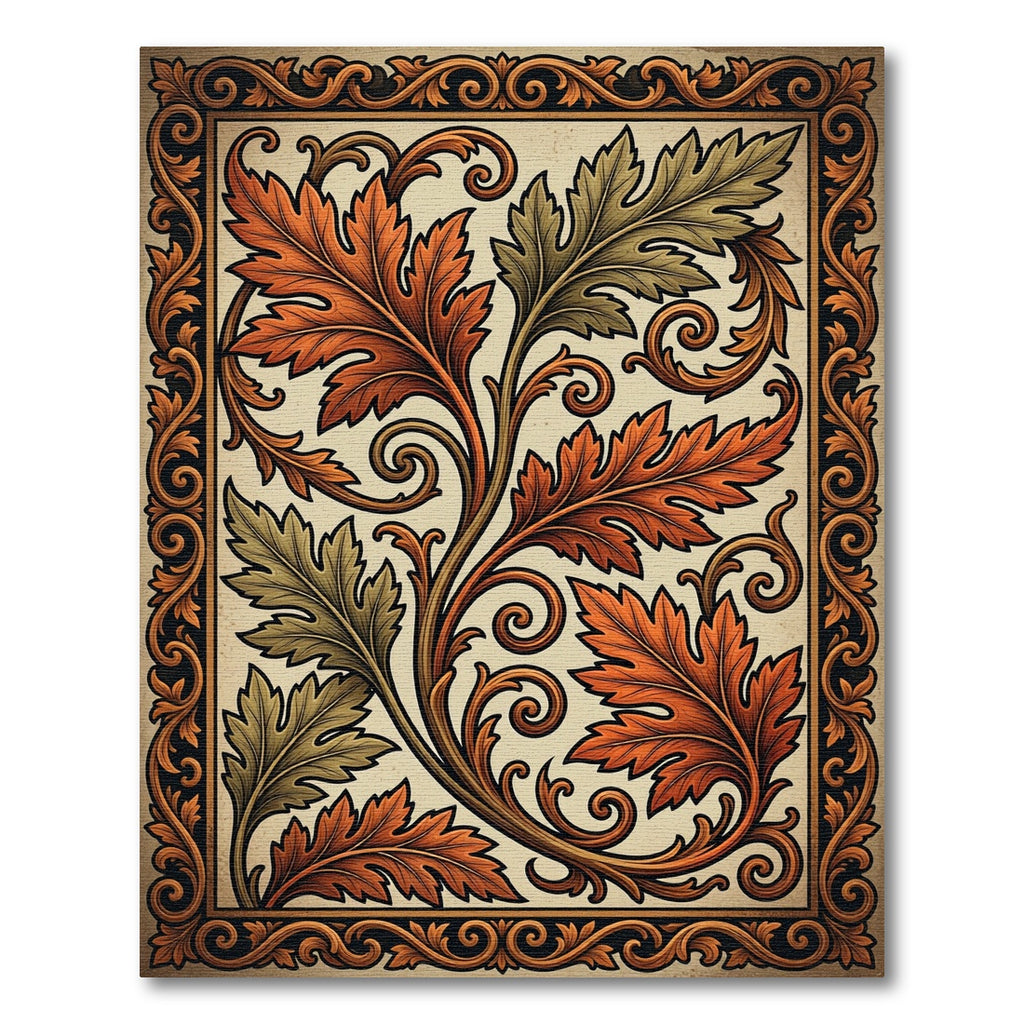 Autumnal Acanthus Leaf Scroll Work Rug