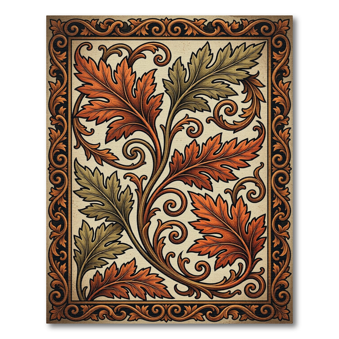 Autumnal Acanthus Leaf Scroll Work Rug