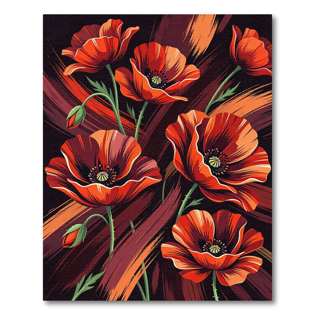Crimson Poppy Brushstroke Garden Rug