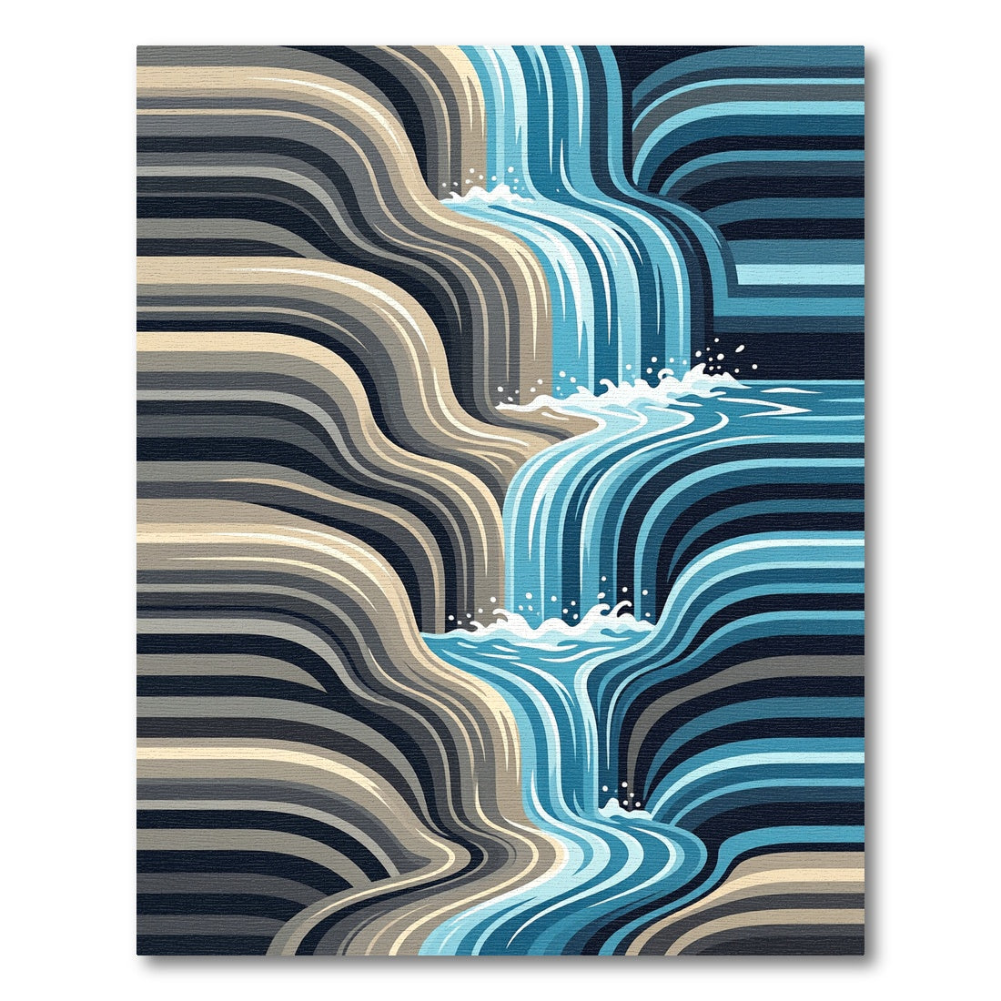Abstract Blue Waterfall Layered Landscape Rug