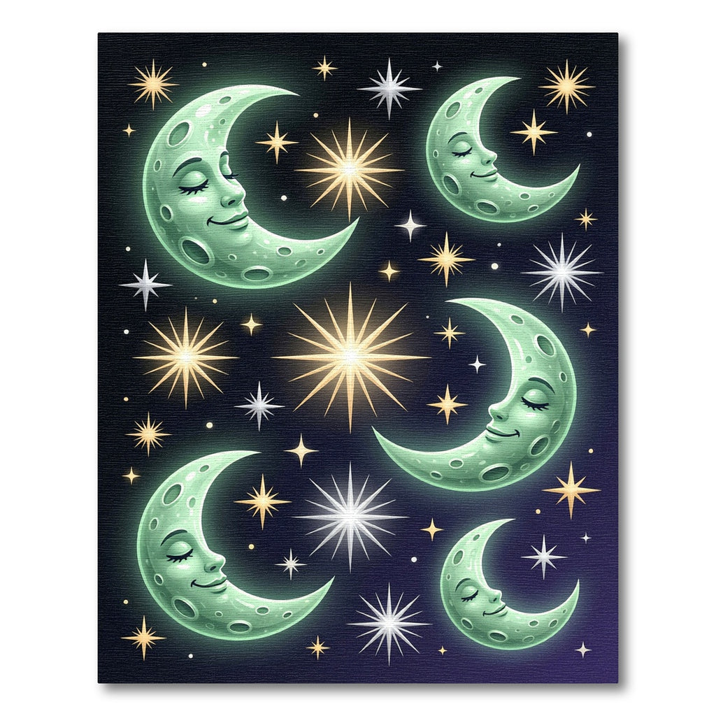 Whimsical Green Moon Stars Rug
