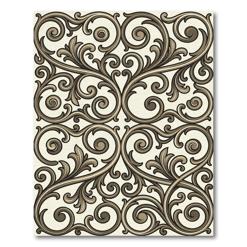 Elegant Brown Scrollwork Filigree Rug