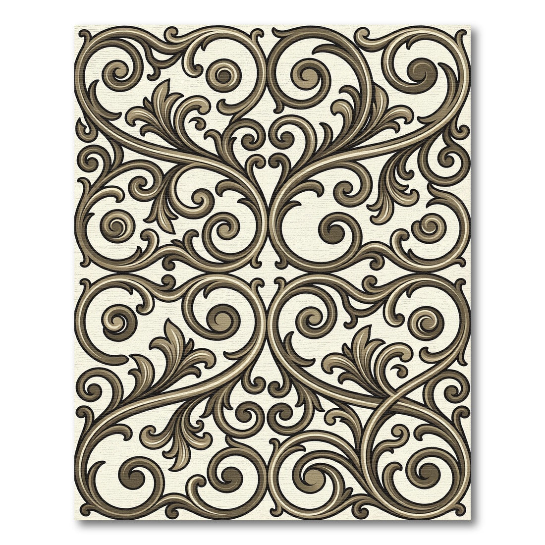 Elegant Brown Scrollwork Filigree Rug