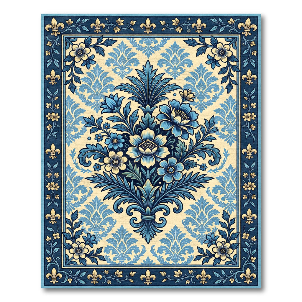 Royal Blue Floral Damask Botanical Rug