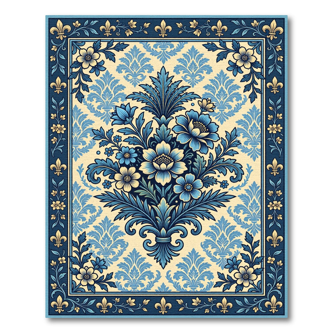 Royal Blue Floral Damask Botanical Rug
