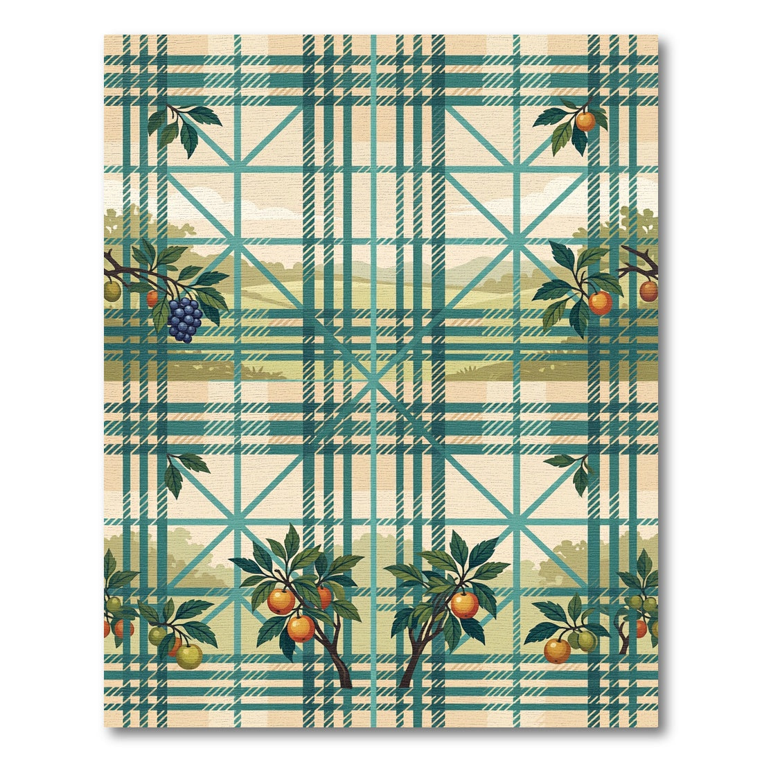 Tartan Orchard Fruit Plaid Landscape Rug