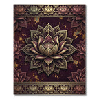Ornate Burgundy Gold Lotus Mandala Rug