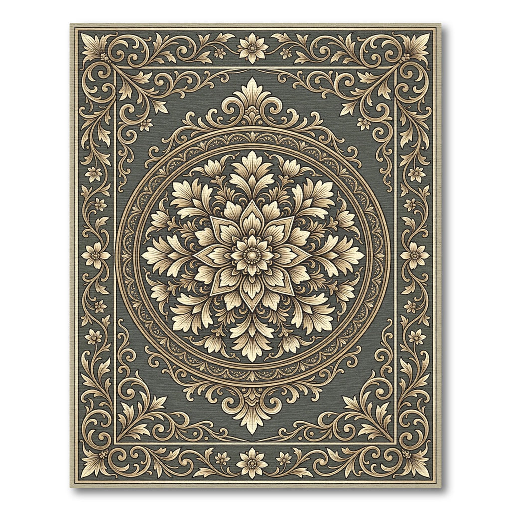 Antique Gold Floral Medallion Garden Rug