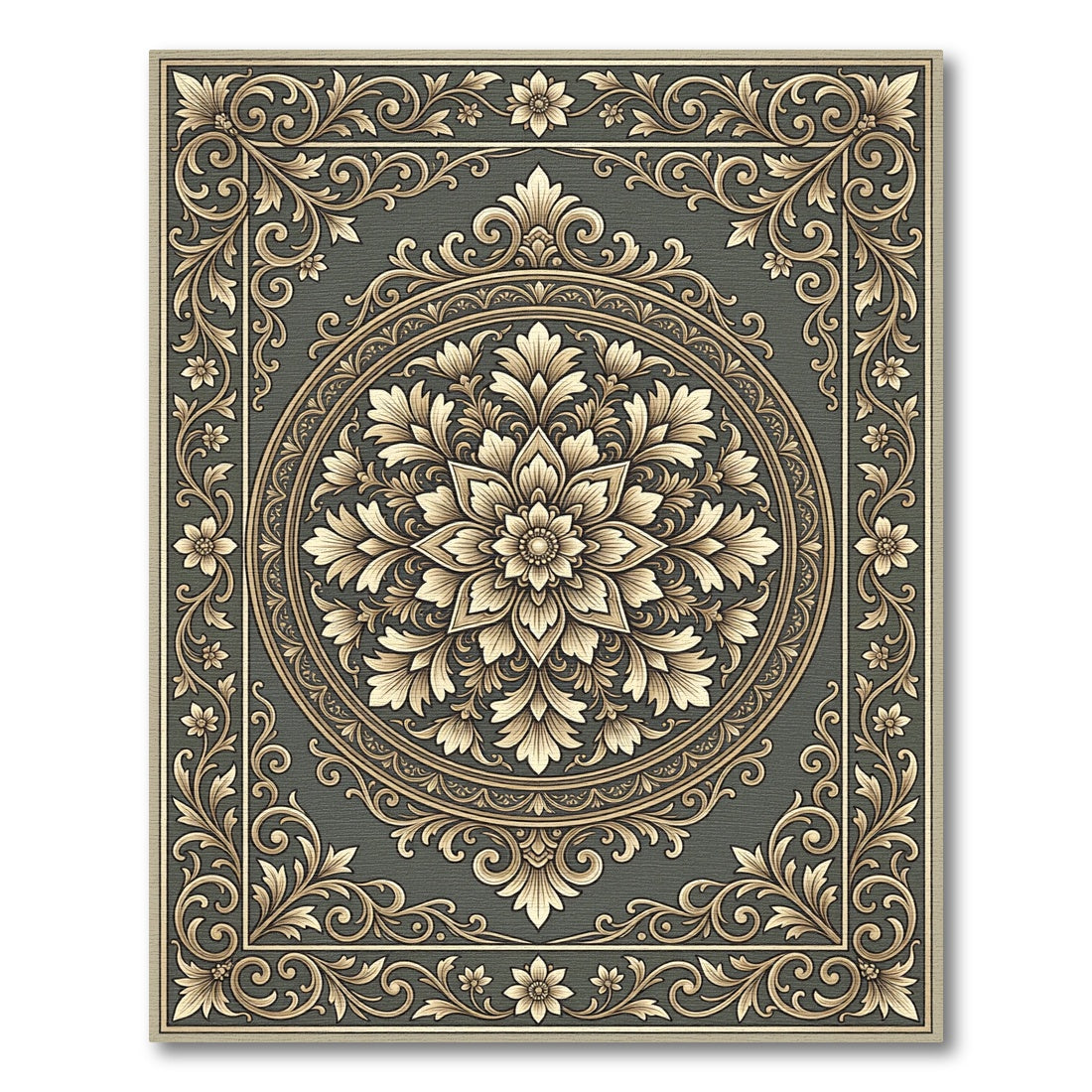 Antique Gold Floral Medallion Garden Rug