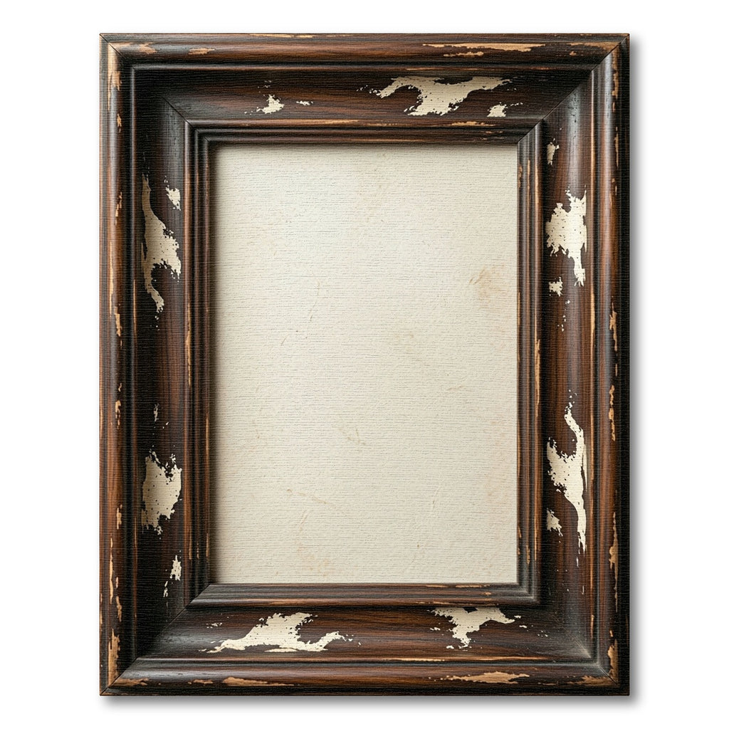 Distressed Dark Wood Antique Rectangle Frame Rug
