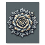 Antique Gray Rose Floral Medallion Rug