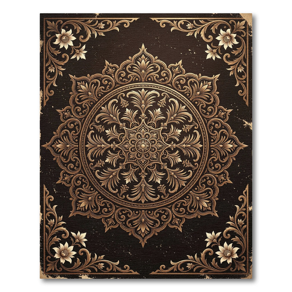 Antique Gold Floral Mandala Accents Rug