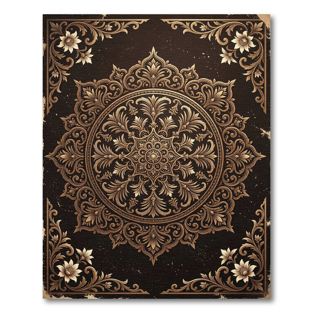Antique Gold Floral Mandala Accents Rug