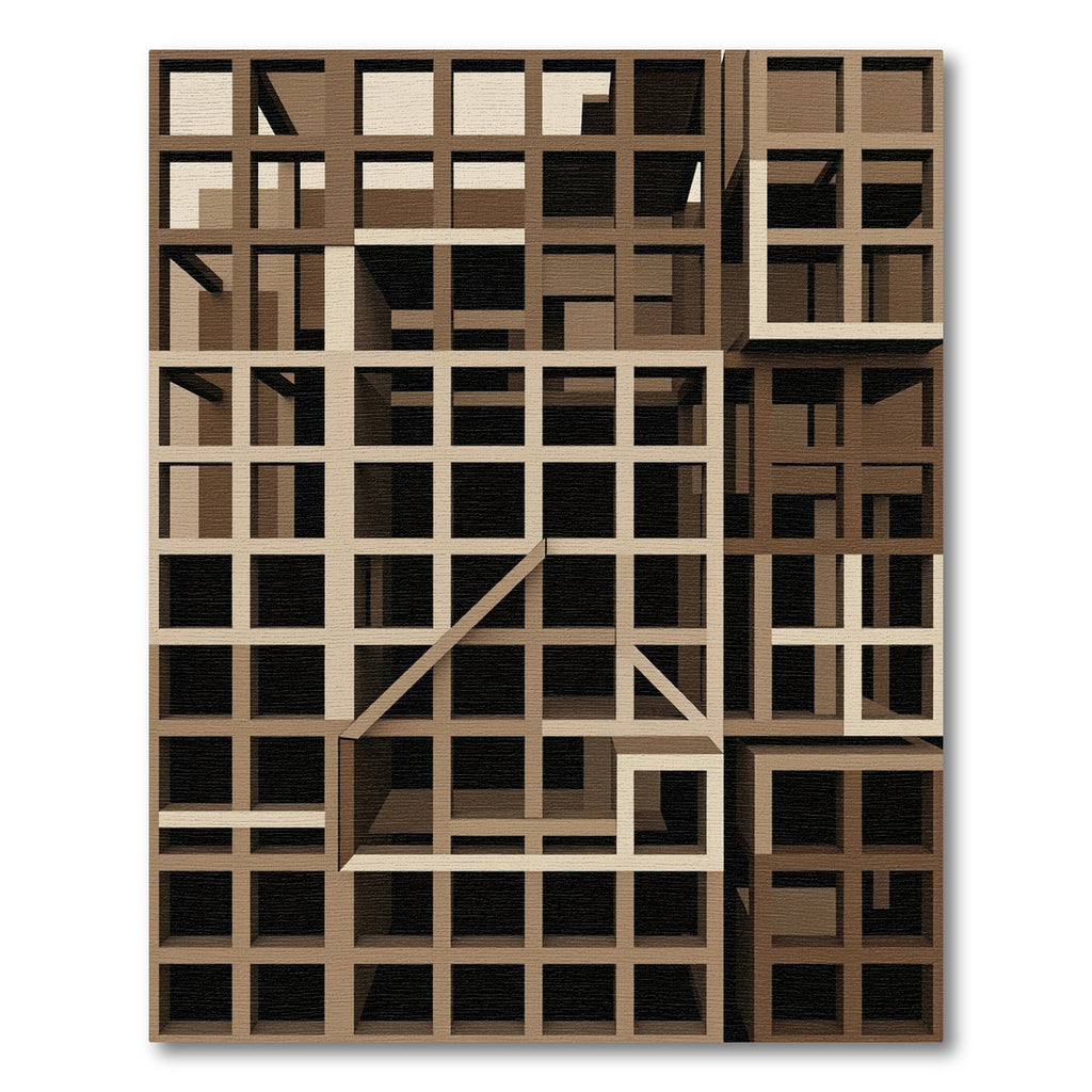 Brown Grid Abstract Architectural Rug
