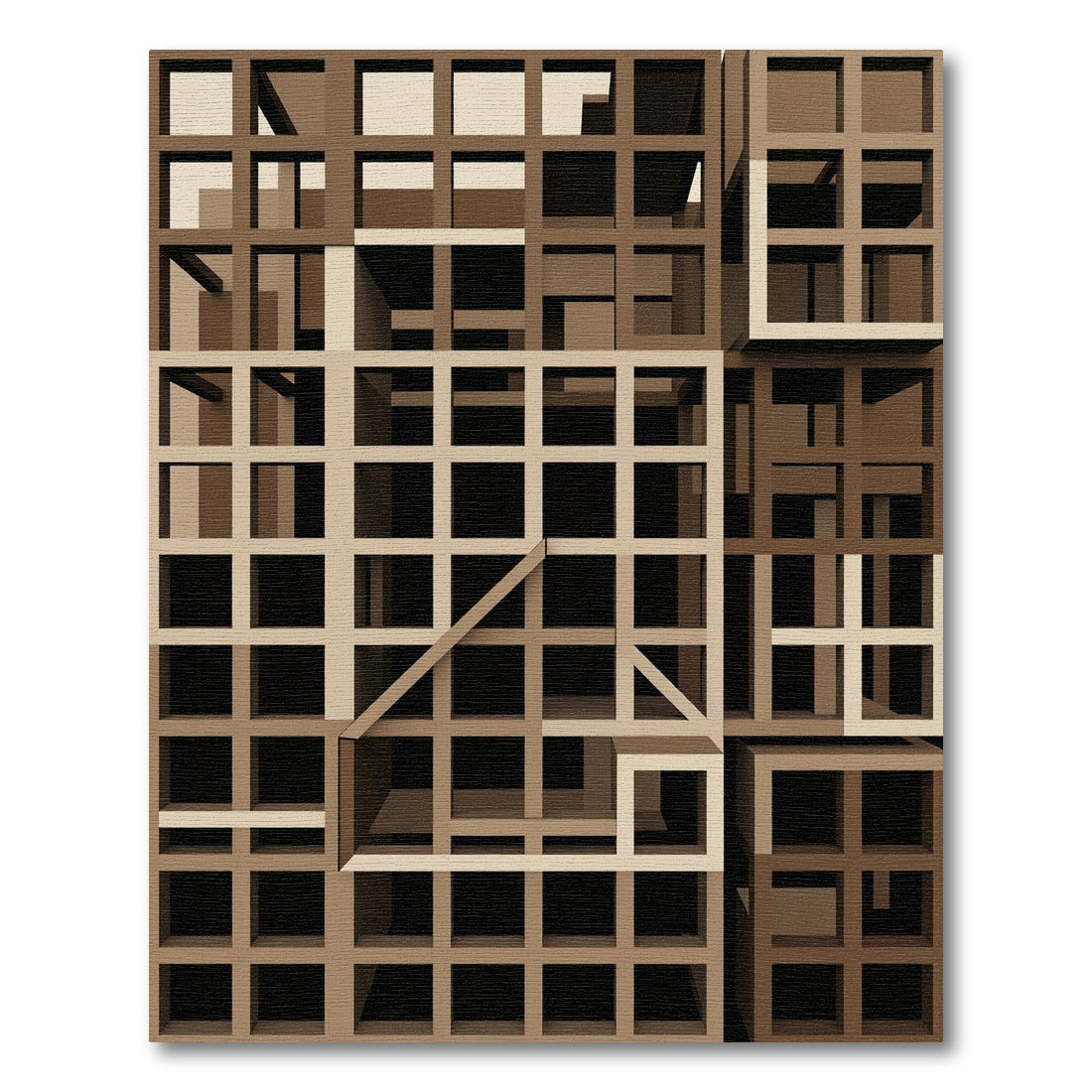 Brown Grid Abstract Architectural Rug