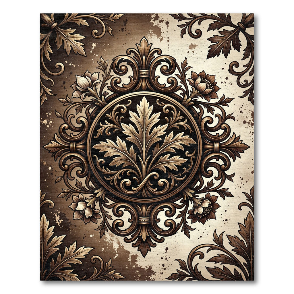 Ornate Bronze Botanical Acanthus Medallion Rug
