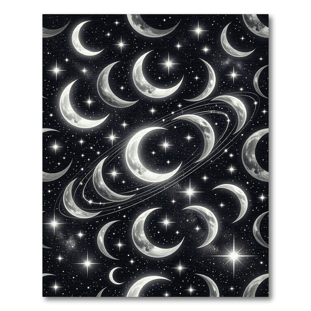 Celestial Crescent Moon and Starry Night Rug