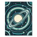 Teal Cosmic Ringed Planet Circular Rug
