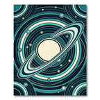 Teal Cosmic Ringed Planet Circular Rug