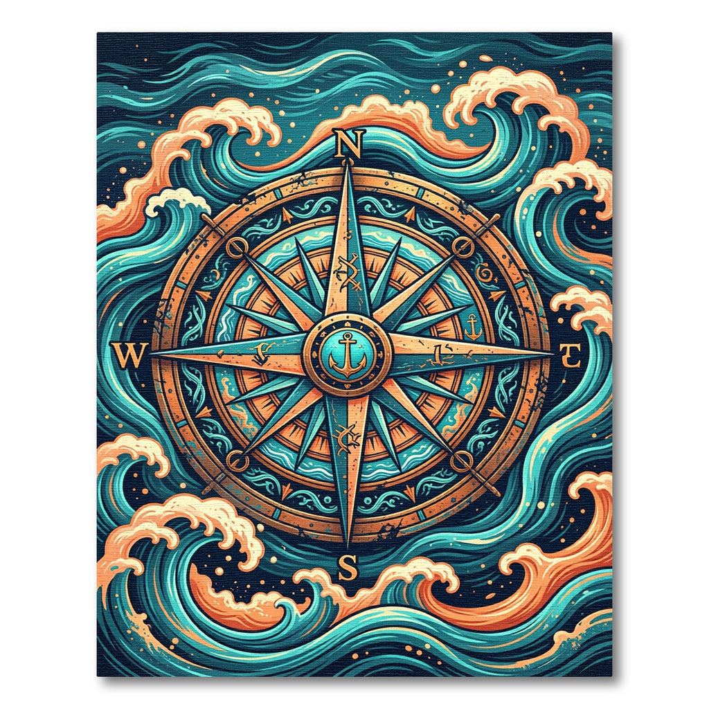 Nautical Compass and Radiant Waves Rug