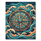 Nautical Compass and Radiant Waves Rug