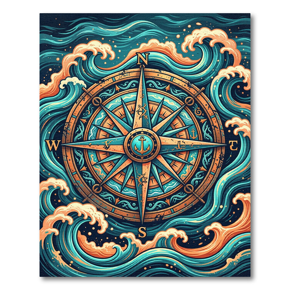 Nautical Compass and Radiant Waves Rug