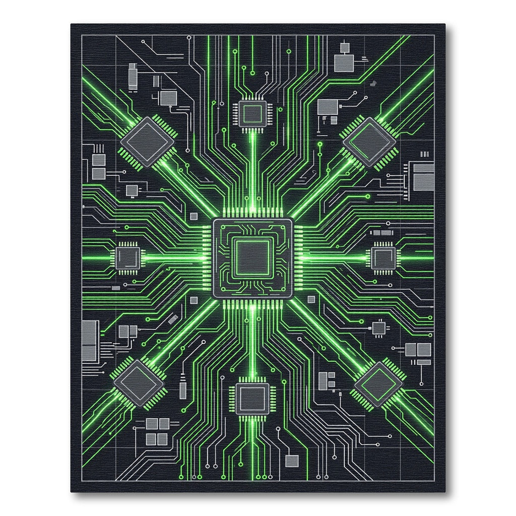 Neon Circuit Board Geometric Grid Rug