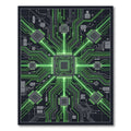 Neon Circuit Board Geometric Grid Rug