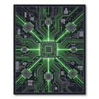 Neon Circuit Board Geometric Grid Rug